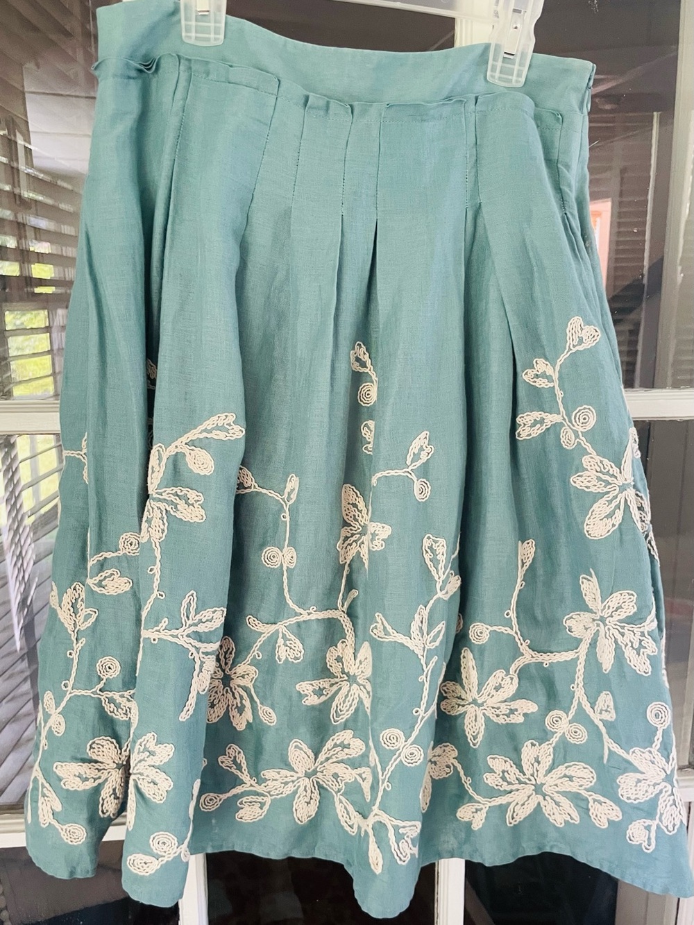 Talbots Embroidered Linen Skirt Women’s Size 2 Small Teal